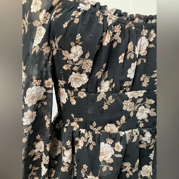 Altar’d State Long Sleeve‎ Floral Mini Dress Black New Girls Large Boho Flowy - Picture 3 of 9